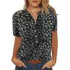 3/4 Sleeve Tops for Women Button Down Vneck Cute Floral Blouse Trendy Summer Casual Loose Henley Neckline Pullover Shirt A-Black view 1