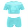 Loodgao Kids Girls 2 Piece Dance Outfits Shiny Metallic Mesh Crop Top Bras with Shorts Set Tumbling Gymnastics Dancewear Mint Green 12 view 1