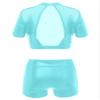 Loodgao Kids Girls 2 Piece Dance Outfits Shiny Metallic Mesh Crop Top Bras with Shorts Set Tumbling Gymnastics Dancewear Mint Green 12 view 2
