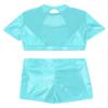 Loodgao Kids Girls 2 Piece Dance Outfits Shiny Metallic Mesh Crop Top Bras with Shorts Set Tumbling Gymnastics Dancewear Mint Green 12 view 4