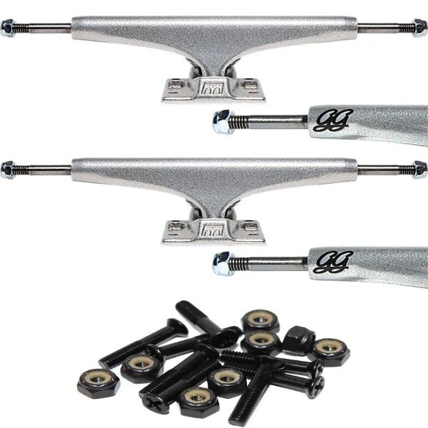 Royal Truck Co. Griffin Gass Standard 127mm Raw Skateboard Trucks - 5.0" Hanger 7.75" Axle with 1" Raven Black Hardware - Bundle of 2 items