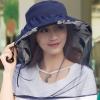 Wide Brim Sun UV Protection Sunhat with Mesh Veil Head Net Hat for Fishing Cycling Hiking Camping Dark Blue view 3