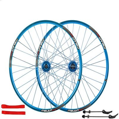Wheelset 26in Double-Walled Bicycle Wheel,MTB Bicycle Wheelset Disc Brake Aluminum Rims Quick Release 32 Holes 7/8/9/10 Speed Cassette Road Wheel (Color : Blue, Size : 26")