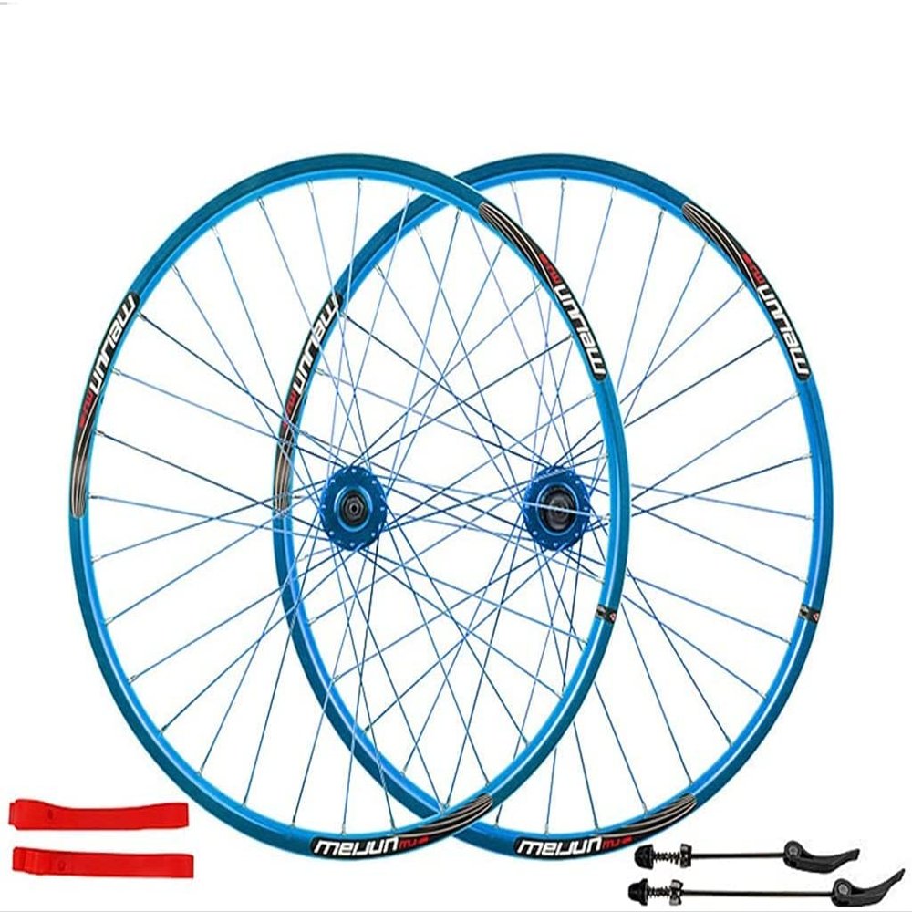 Wheelset 26in Double-Walled Bicycle Wheel,MTB Bicycle Wheelset Disc Brake Aluminum Rims Quick Release 32 Holes 7/8/9/10 Speed Cassette Road Wheel (Color : Blue, Size : 26")