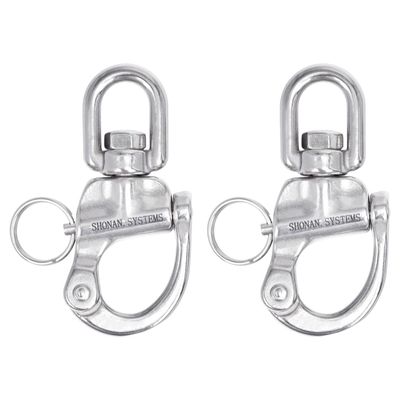 SHONAN 3.5" Quick Release Snap Shackle, 2 Pack Large Marine Quick Release Clips Swivel Eye Snap Shackles, Stainless Steel Sailing Shackles Rigging Clips for Sailboat Halyard