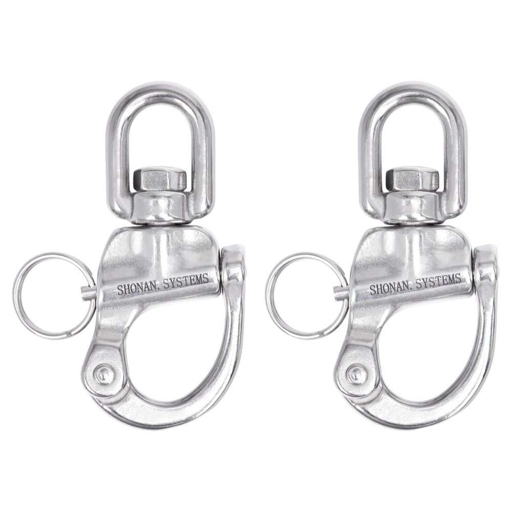 SHONAN 3.5" Quick Release Snap Shackle, 2 Pack Large Marine Quick Release Clips Swivel Eye Snap Shackles, Stainless Steel Sailing Shackles Rigging Clips for Sailboat Halyard