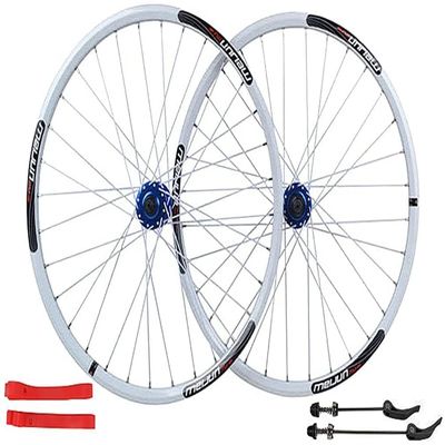 Wheelset 26in Double-Walled Wheels,Disc Brake Bike Wheelset Quick Release 32 Holes Bicycle Front and Rear Rims 7 8 9 10 Speed Cassette Road Wheel (Color : White, Size : 26")