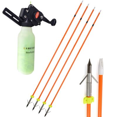 AMEYXGS Archery Bowfishing Arrows and Bowfishing Reel Kit with 40m Fishing Rope Bowfishing Tool Accessory for Compound Bow Recurve Bow Fishing (Bowfishing Reel +6 pcs #3 Arrow)