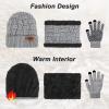 3-Pieces Winter Beanie Hat Scarf and Touch Screen Gloves Set Warm Knit Skull Cap for Men Women, Light Grey(Hat Scarf Gloves) view 2