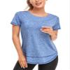 Abrooical Workout Shirts for Women Short Sleeve Running Sports Round Neck Tops Dry Fit Side Split Activewear Blue Medium view 1