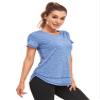 Abrooical Workout Shirts for Women Short Sleeve Running Sports Round Neck Tops Dry Fit Side Split Activewear Blue Medium view 3