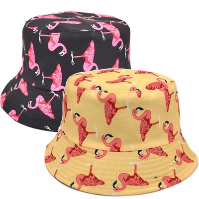 2 Pack Unisex Black Flamingo Bucket Hat Reversible Summer Trendy Couple Fisherman Caps for Women Men Beach Vacation (Yellow/Black Flamingo)