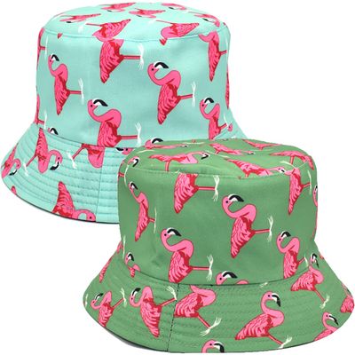 2 Pack Unisex Black Flamingo Bucket Hat Reversible Summer Trendy Couple Fisherman Caps for Women Men Beach Vacation (Green/Blue Flamingo)
