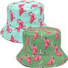 2 Pack Unisex Black Flamingo Bucket Hat Reversible Summer Trendy Couple Fisherman Caps for Women Men Beach Vacation (Green/Blue Flamingo) view 1