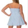 Speechless Womens Blue Ruffled Textured Zippered Striped Spaghetti Strap Surplice Neckline Mini Sheath Dress Juniors XL view 2