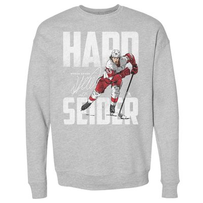 500 LEVEL Moritz Seider Sweatshirt (Crew Sweatshirt, XX-Large, Heather Gray) - Moritz Seider Detroit Hard Seider Bold WHT