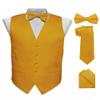 Vittorio Farina Solid Color Satin Suit Vest for Men Set of 4 - Vest, Tie, Bow Tie & Pocket Square (Mustard) view 1