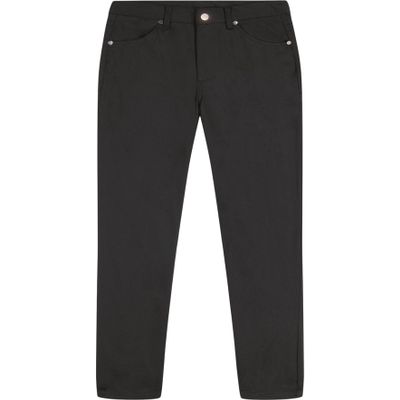 Izod Boys' School Uniform Flat Front Twill 5-Pocket Pants, Black, 16 Husky