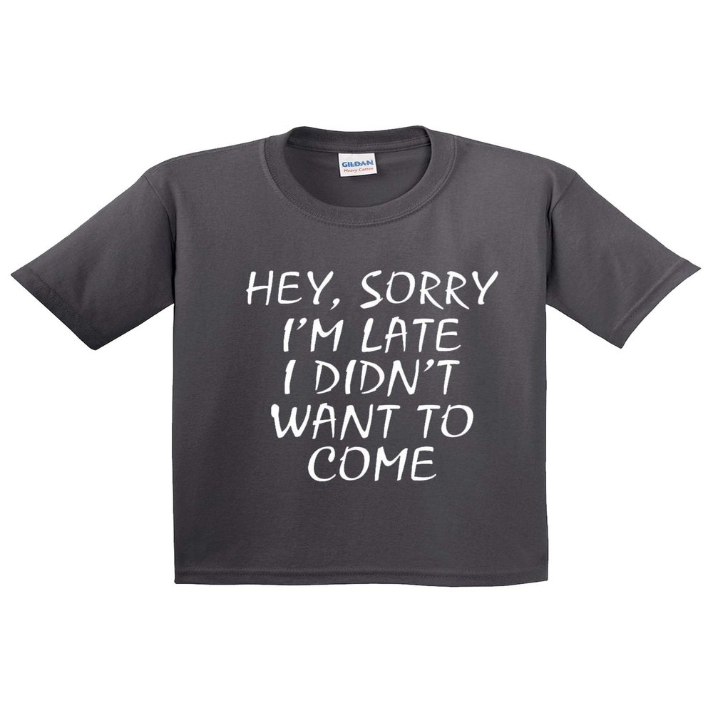 Bazaar 304 - Youth T-Shirt Sorry I'm Late Didn't Want to Come Funny Party Large Charcoal