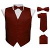 Vittorio Farina Solid Suit Vest for Men Set of 4 - Vest, Tie, Bow Tie& Pocket Square (Burgundy, XS) view 1