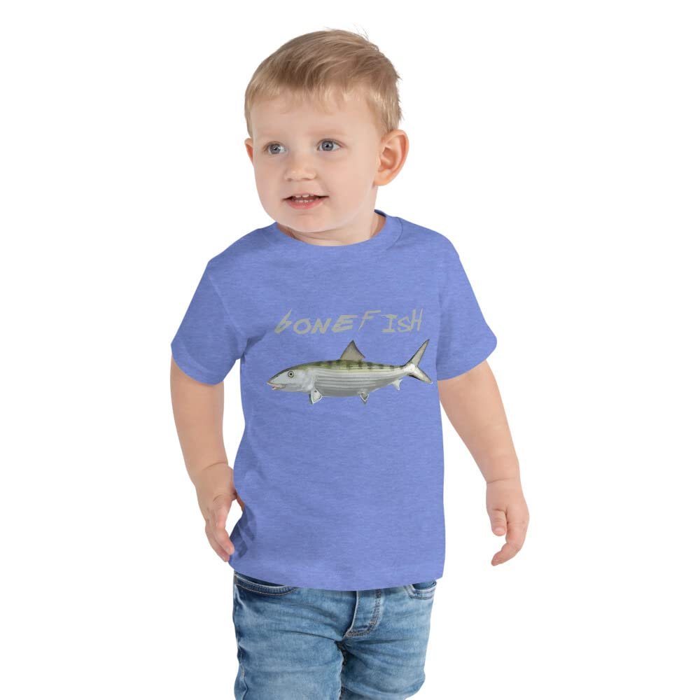Bonefish Fish Saltwater Fishing Custom Art Toddler Short Sleeve Tee Heather Columbia Blue