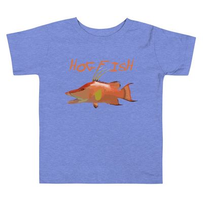 Hogfish Fish Salt Water Fishing Spearfishing Custom Art Toddler Short Sleeve Tee Heather Columbia Blue