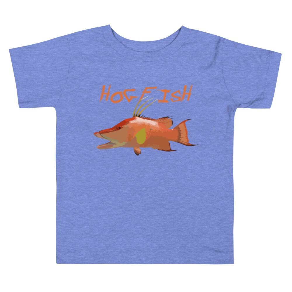 Hogfish Fish Salt Water Fishing Spearfishing Custom Art Toddler Short Sleeve Tee Heather Columbia Blue