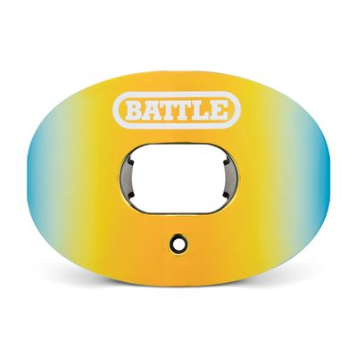 Battle Sports Prism Oxygen Football Mouthguard - Superior Airflow & Better Performance, Maximum Protection & Breathability Football Mouthpiece, Works with Braces - Gold/Blue