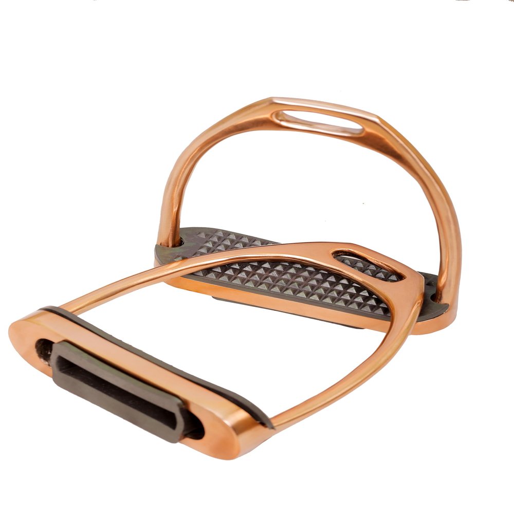 Lenza Gloss Rose Gold Fillis Stirrups Horse Riding S/Steel with Black Tread 4.75" for Him Her