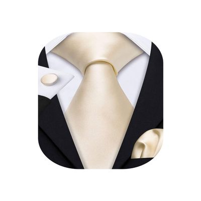 Barry.Wang Plain Men Silk Ties Extra Long Stain Necktie for Wedding Business Handkerchief Cufflinks Set Solid Colors