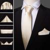 Barry.Wang Plain Men Silk Ties Extra Long Stain Necktie for Wedding Business Handkerchief Cufflinks Set Solid Colors view 3