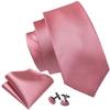 Barry.Wang Blush Pink Tie Sets for Men Silk Solid Necktie Stain Handkerchief Pocket Square Cufflinks Wedding Business Dyed view 2