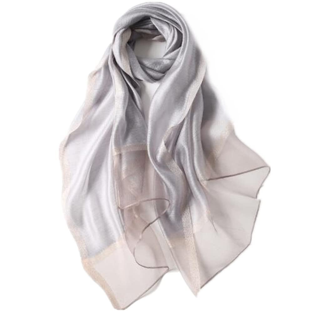HURESON Womens Mulberry Silk Scarf Lightweight Scarves Beach Gauze Shawls and Wraps for Evening Dresses Weddings (Grey)