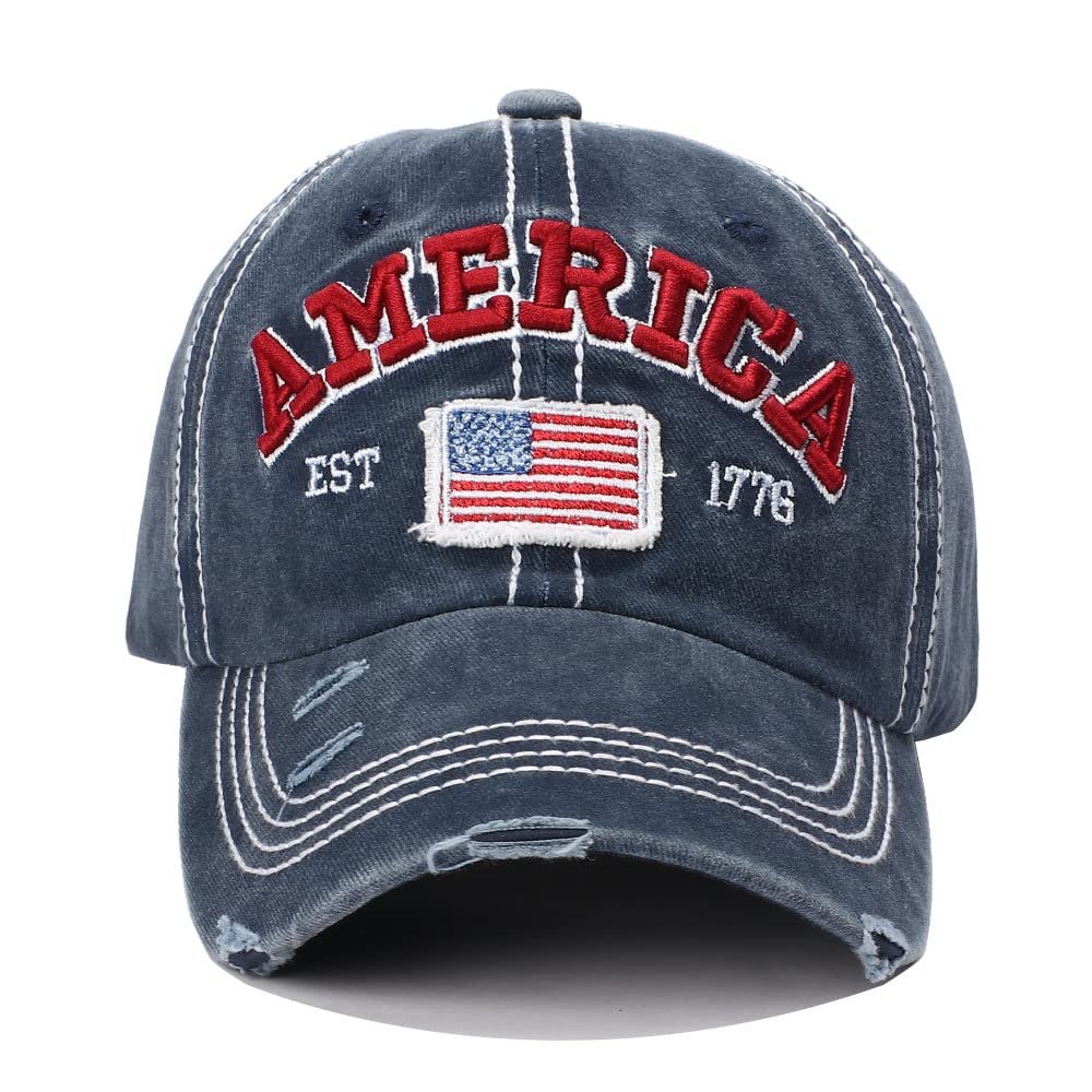 America USA Eagles Flag Est 1776 Cap Hat-Breathable Ball Cap Baseball Cap Adjustable Size for Men and Women Embroidered (Navy)