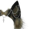 VIGVAN Handmade Wolf Fox Ears Animal Cosplay Cute Head Accessories for Halloween (Chain Brown Black) view 3