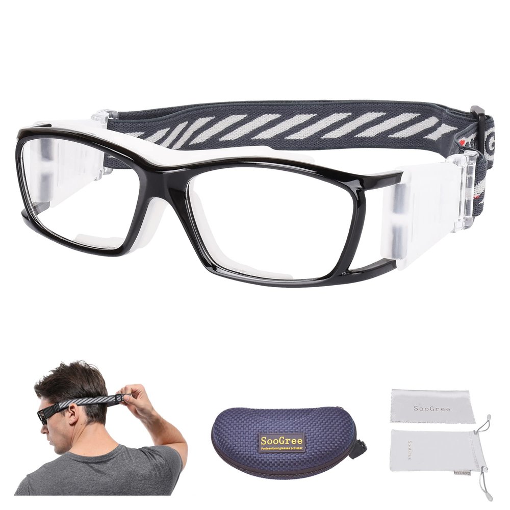 SooGree Basketball Dribbling Glasses Sports Protective Eyewear Goggles for Men Women (Black frame White pad)