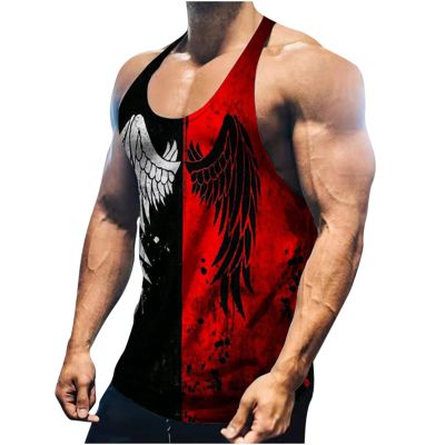 Graphic Workout Tank Tops for Men Summer Sleeveless Tees Cool Angel Wing T-Shirts Muscle Fit Gym Athletic Undershirts Red