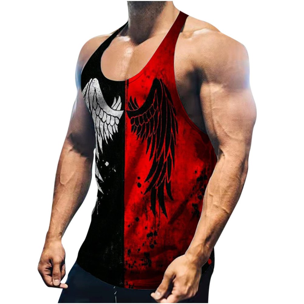Graphic Workout Tank Tops for Men Summer Sleeveless Tees Cool Angel Wing T-Shirts Muscle Fit Gym Athletic Undershirts Red