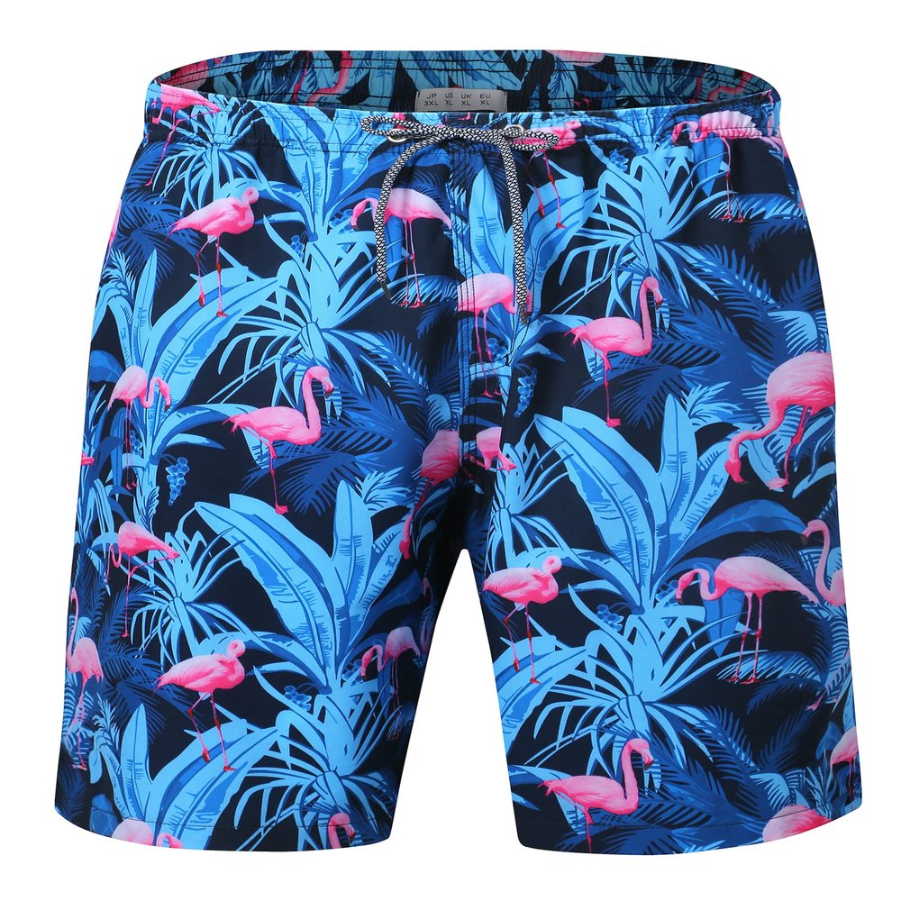 ELETOP Men's Swim Trunks Quick Dry Bathing Suit Swimming Board Shorts Mesh Lining Beach Swimwear Flamingo Blue XL