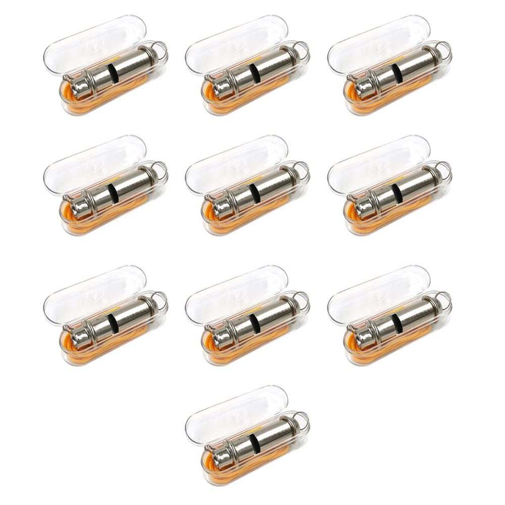 Magik 10 Pack Metal Silver Team Sports Training Emergency Loud Whistle with Lanyard
