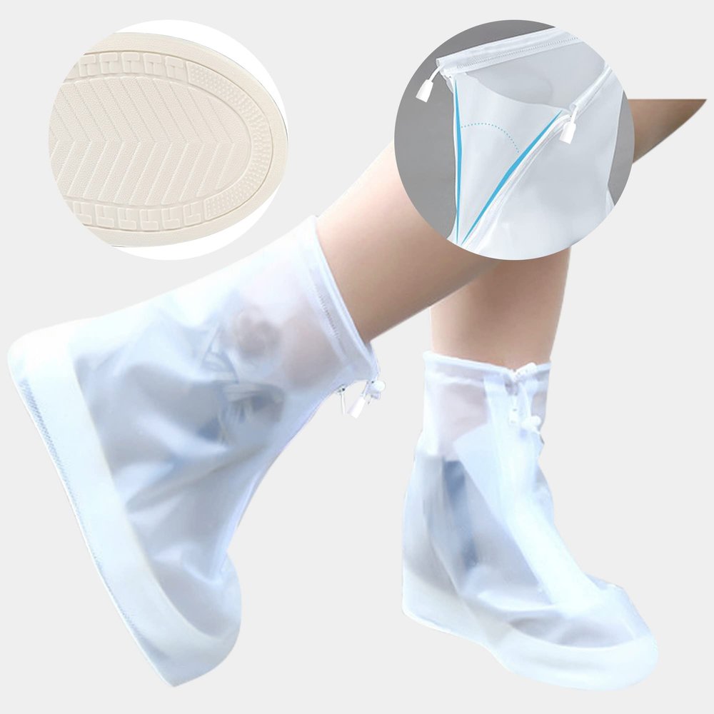 Rain Boot Waterproof Shoes Covers, Sand Control Non-Slip Shoe Cover Galoshes, PVC Rubber Sole Reusable Rain Snow Boots Overshoes for Cycling Outdoor Camping Fishing Garden Travel (M, Transparent)