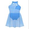 Nikiikoo Kids Girls Halter Cutouts Color Blocking Modern Lyrical Dance Leotard Tulle Dress for Ballet Jazz Skating Light Blue 12 Years view 1