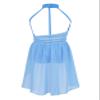 Nikiikoo Kids Girls Halter Cutouts Color Blocking Modern Lyrical Dance Leotard Tulle Dress for Ballet Jazz Skating Light Blue 12 Years view 3