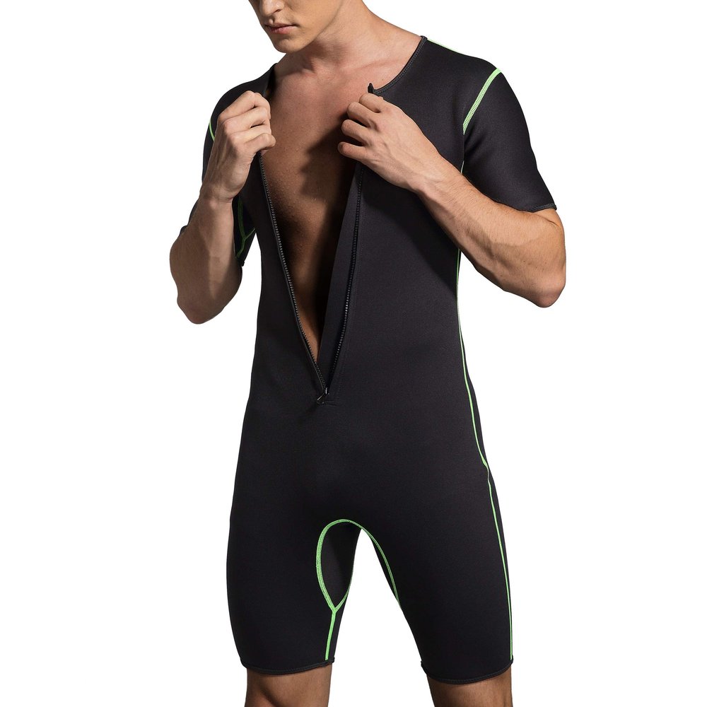 Bakerdani Men's Neoprene Waist Trainer Sauna Suit Body Shaper for Fitness Gym Exercise Training (BlackGreen, 4XL = US size 3XL)