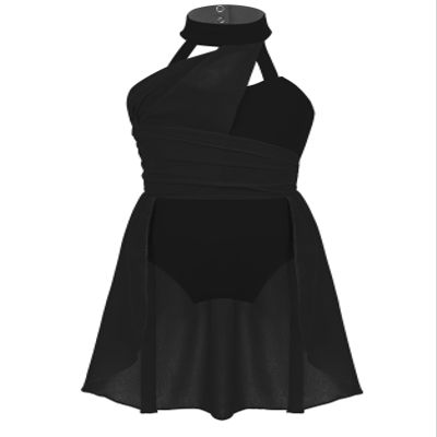 Nikiikoo Kids Girls Halter Cutouts Modern Lyrical Dance Leotard Tulle Dress Ballet Latin Jazz Ice Skating Costume Black 10 Years