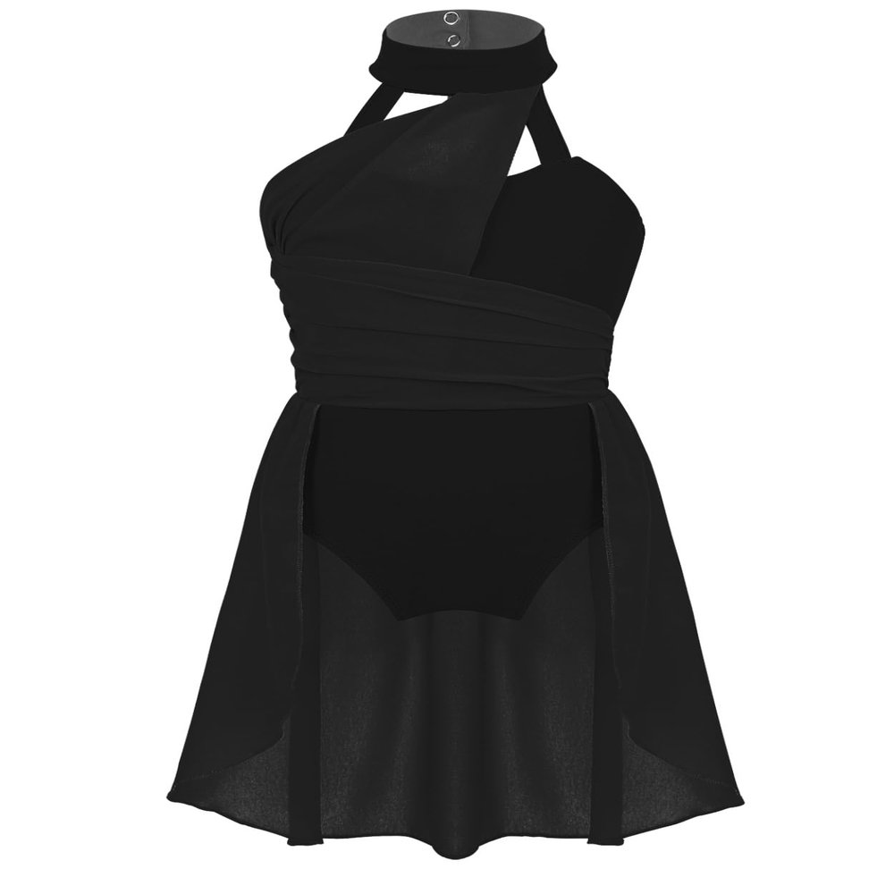 Nikiikoo Kids Girls Halter Cutouts Modern Lyrical Dance Leotard Tulle Dress Ballet Latin Jazz Ice Skating Costume Black 10 Years