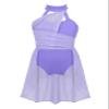 Nikiikoo Kids Girls Halter Cutouts Color Blocking Modern Lyrical Dance Leotard Tulle Dress for Ballet Jazz Skating Lavender 14 Years view 1