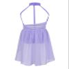 Nikiikoo Kids Girls Halter Cutouts Color Blocking Modern Lyrical Dance Leotard Tulle Dress for Ballet Jazz Skating Lavender 14 Years view 4
