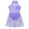 Nikiikoo Kids Girls Halter Cutouts Modern Lyrical Dance Leotard Tulle Dress Ballet Latin Jazz Ice Skating Costume Lavender 12 Years view 1