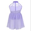 Nikiikoo Kids Girls Halter Cutouts Modern Lyrical Dance Leotard Tulle Dress Ballet Latin Jazz Ice Skating Costume Lavender 12 Years view 3